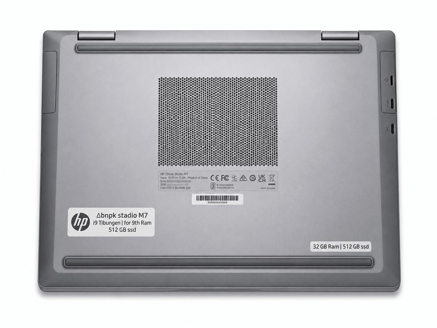 HP ZBook workstation, underside with model label